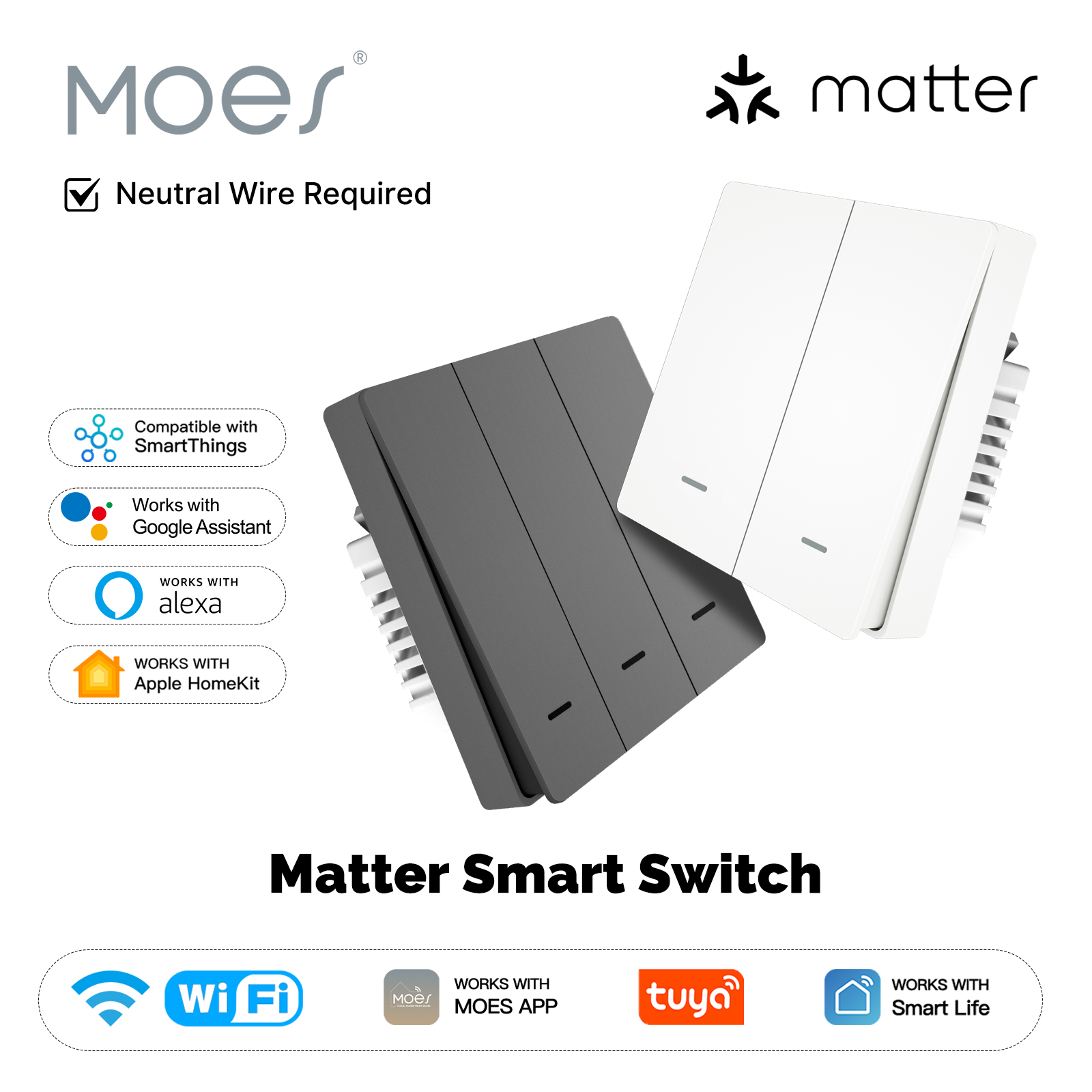 Smart Light Switch Wifi - MOES Matter Tuya WiFi inteligentny przełącznik